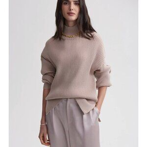 Varley Mayfair Mock Neck Knit Sweater in Cement Beige Women’s Size M Q5